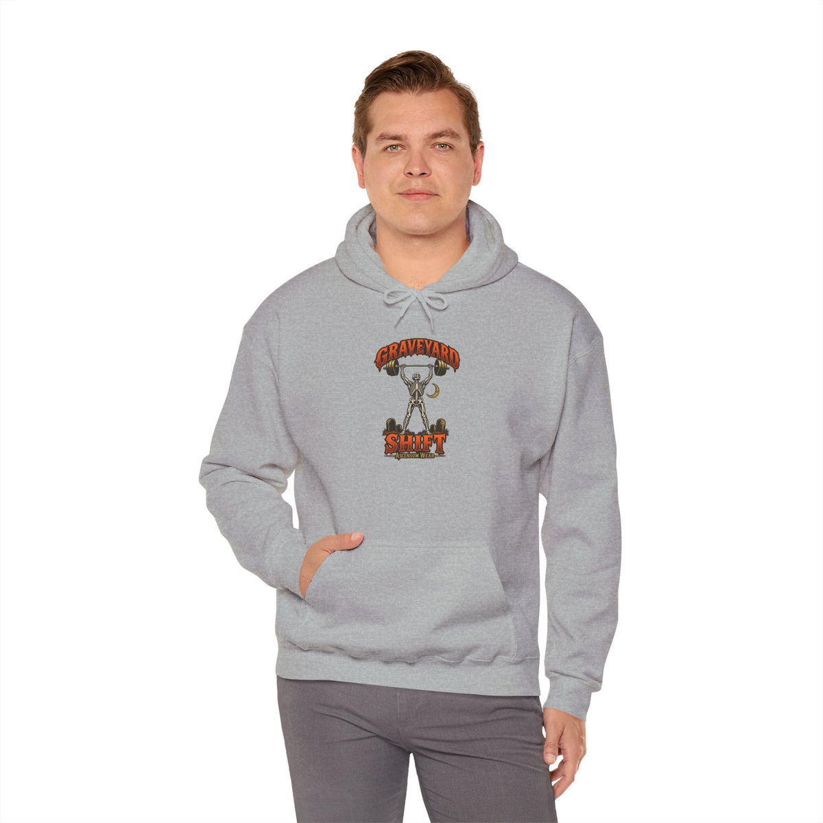 Graveyard Shift — Skeleton Weightlifter Front Print Hoodie | Ascensum Wear