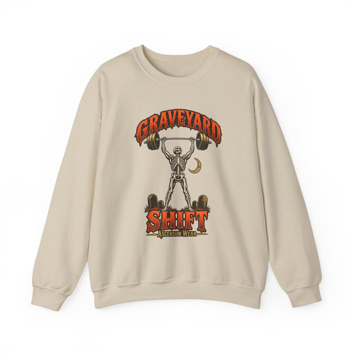 Graveyard Shift — Skeleton Weightlifter Front Print Crewneck | Ascensum Wear