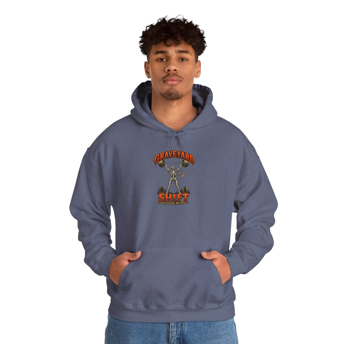 Graveyard Shift — Skeleton Weightlifter Front Print Hoodie | Ascensum Wear