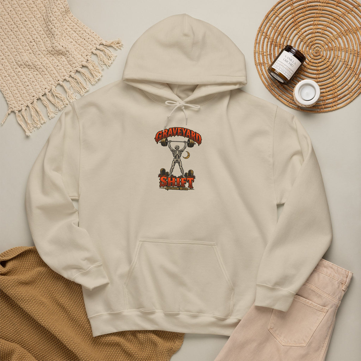 Graveyard Shift — Skeleton Weightlifter Front Print Hoodie | Ascensum Wear