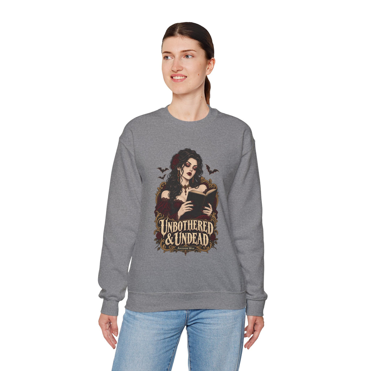 Unbothered & Undead — Women's Gothic Halloween Crewneck | Ascensum Wear