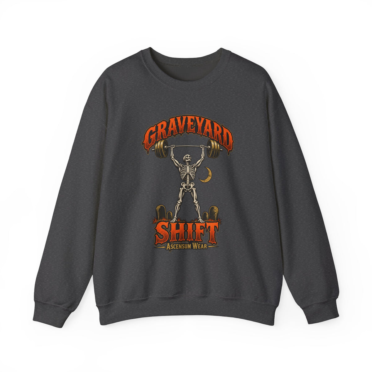Graveyard Shift — Skeleton Weightlifter Front Print Crewneck | Ascensum Wear