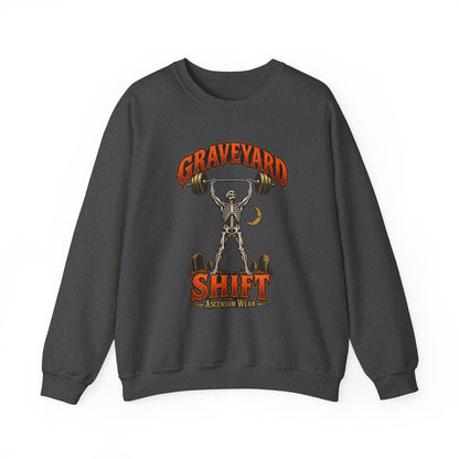 Graveyard Shift — Skeleton Weightlifter Front Print Crewneck | Ascensum Wear