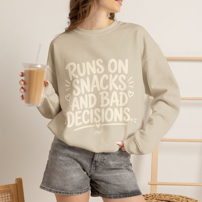 Runs On Snacks And Bad Decisions — Women's Empowerment Crewneck | Ascensum Wear