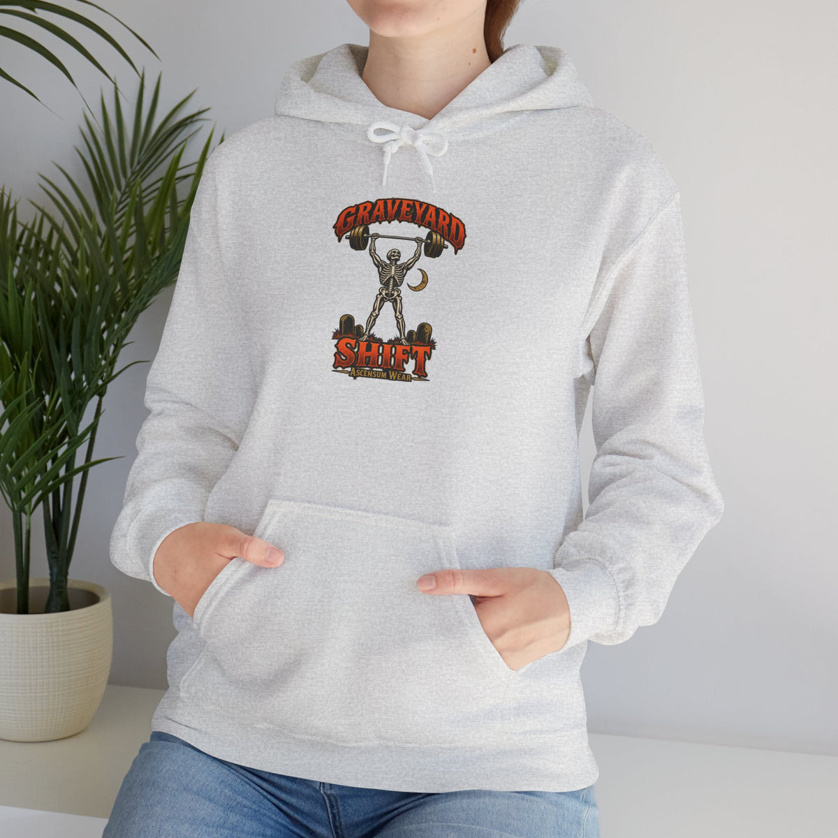 Graveyard Shift — Skeleton Weightlifter Front Print Hoodie | Ascensum Wear