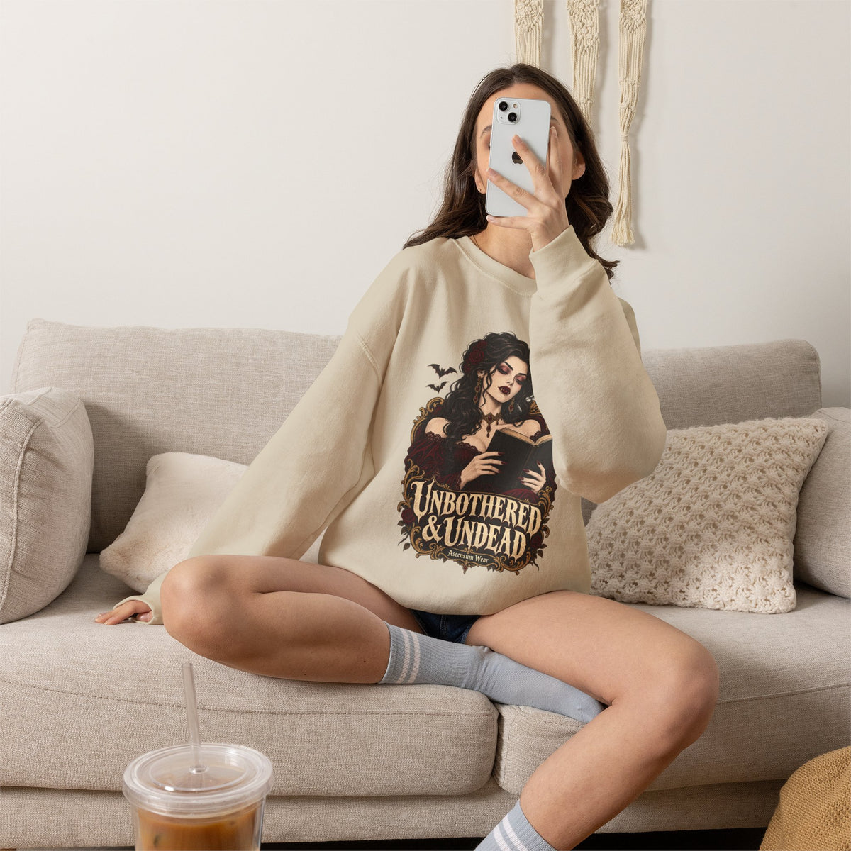 Unbothered & Undead — Women's Gothic Halloween Crewneck | Ascensum Wear