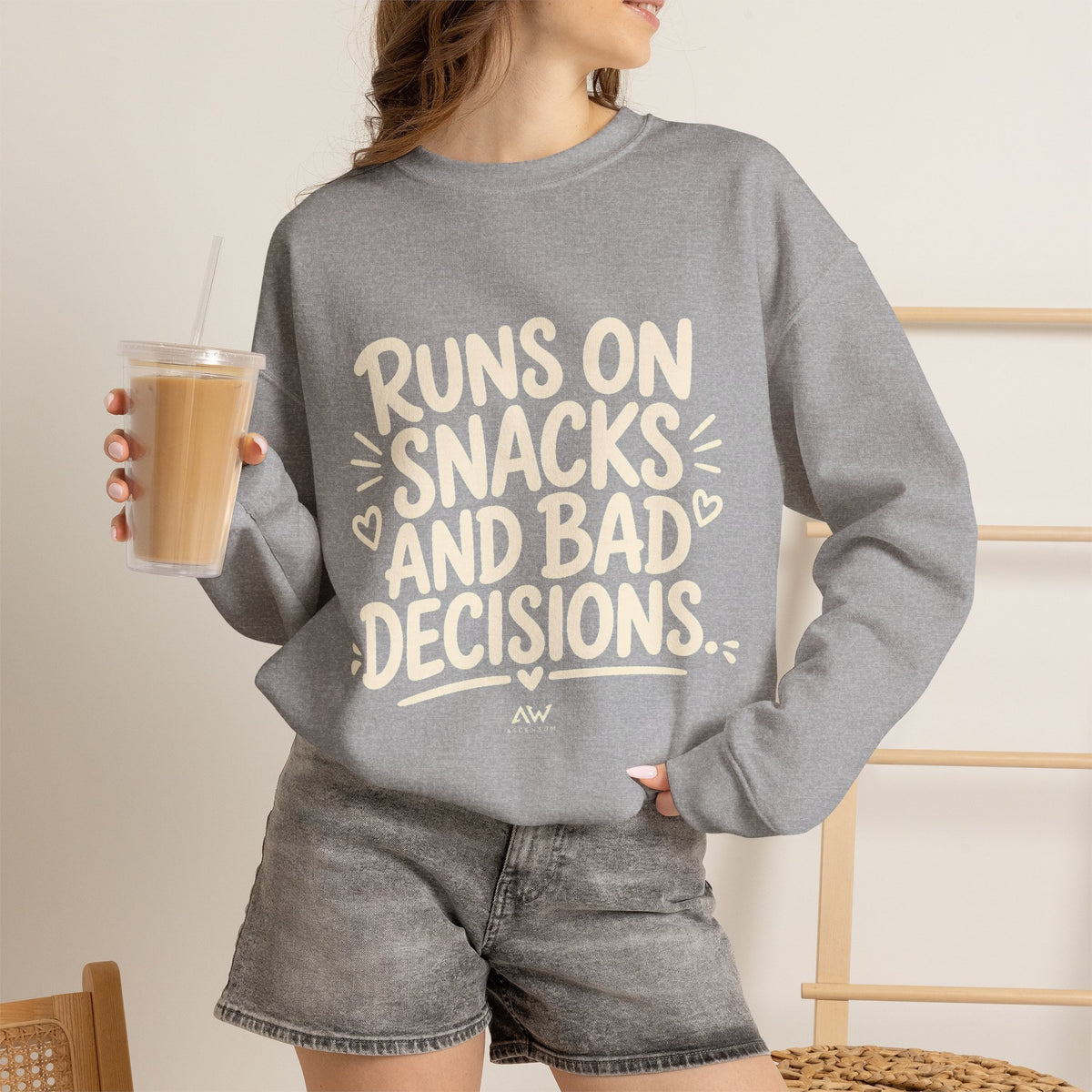 Runs On Snacks And Bad Decisions — Women's Empowerment Crewneck | Ascensum Wear