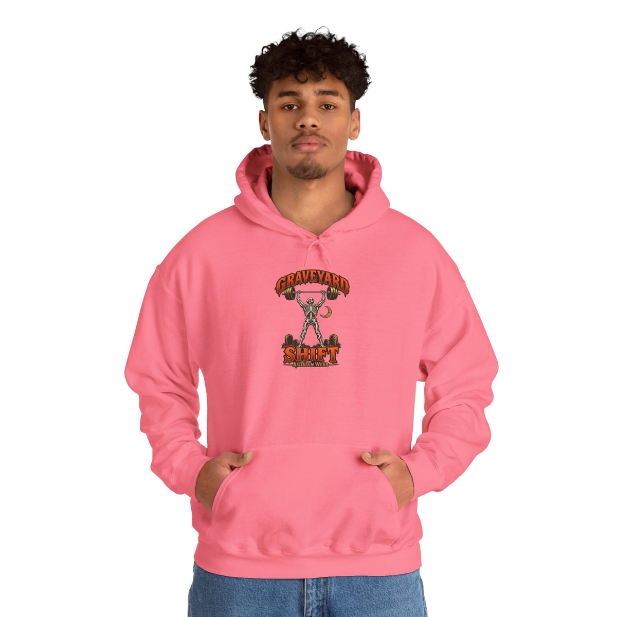 Graveyard Shift — Skeleton Weightlifter Front Print Hoodie | Ascensum Wear