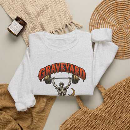 Graveyard Shift — Skeleton Weightlifter Front Print Crewneck | Ascensum Wear
