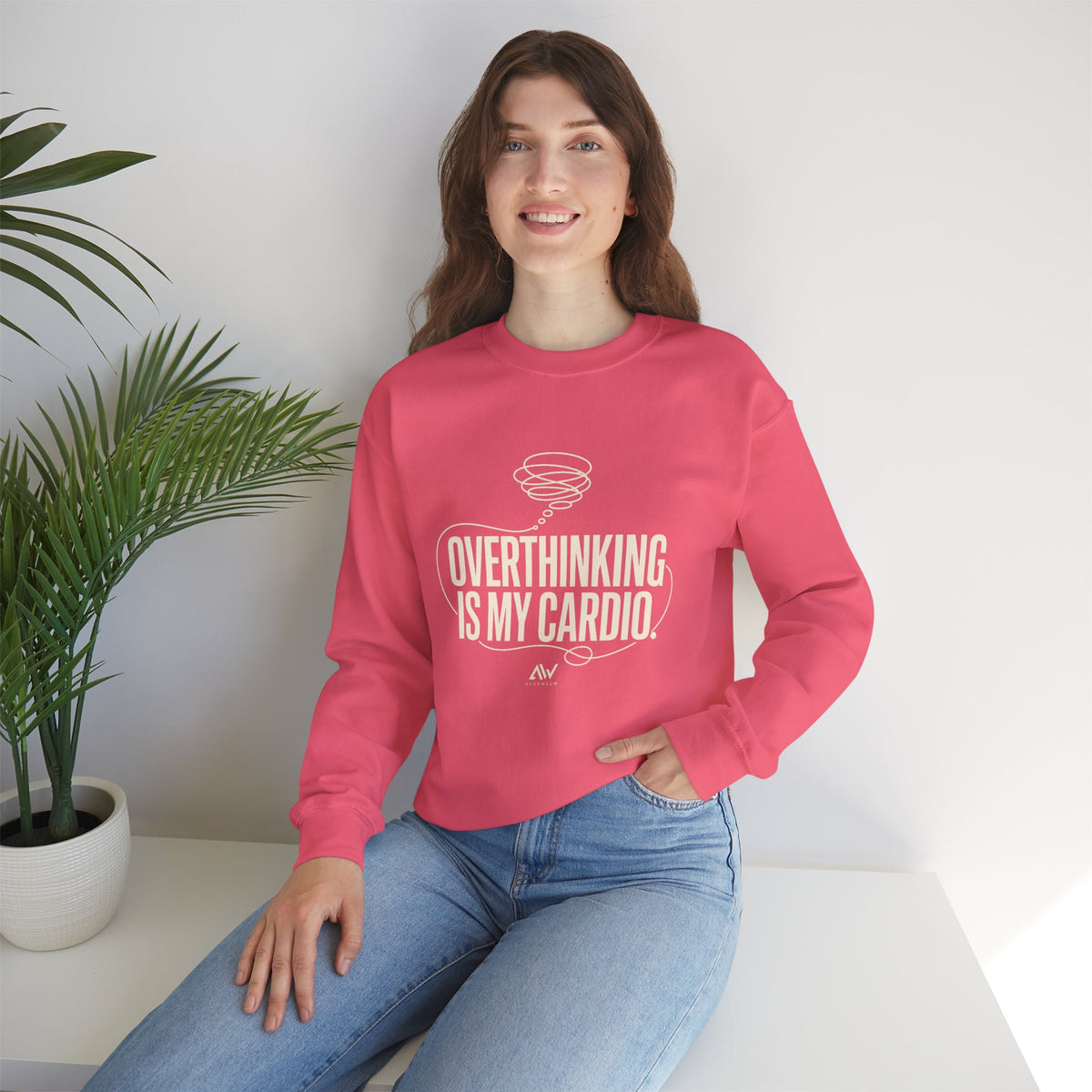 Overthinking Is My Cardio — Women's Empowerment Back Print Crewneck | Ascensum Wear