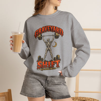 Graveyard Shift — Skeleton Weightlifter Front Print Crewneck | Ascensum Wear