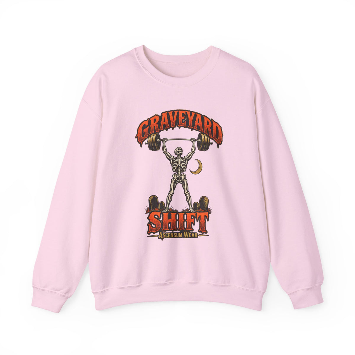 Graveyard Shift — Skeleton Weightlifter Front Print Crewneck | Ascensum Wear