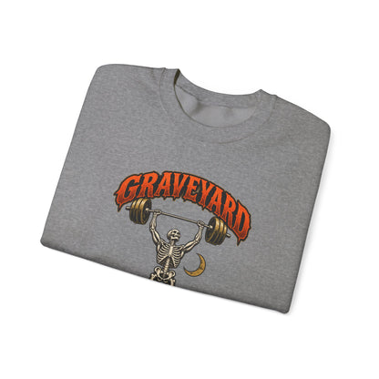 Graveyard Shift — Skeleton Weightlifter Front Print Crewneck | Ascensum Wear