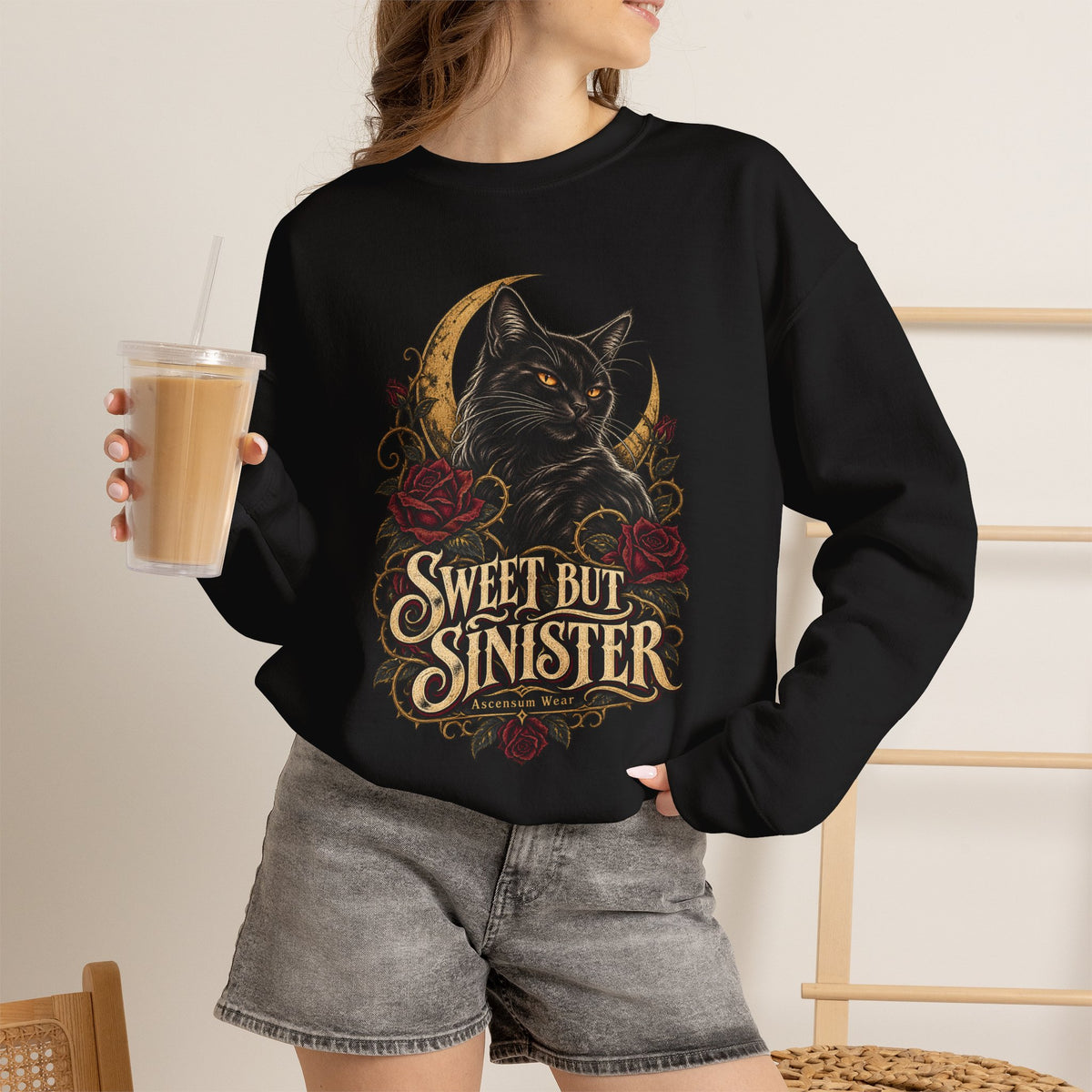 Sweet But Sinister — Black Cat Halloween Crewneck | Ascensum Wear