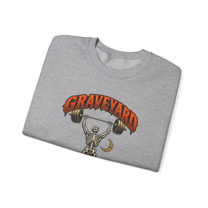 Graveyard Shift — Skeleton Weightlifter Front Print Crewneck | Ascensum Wear