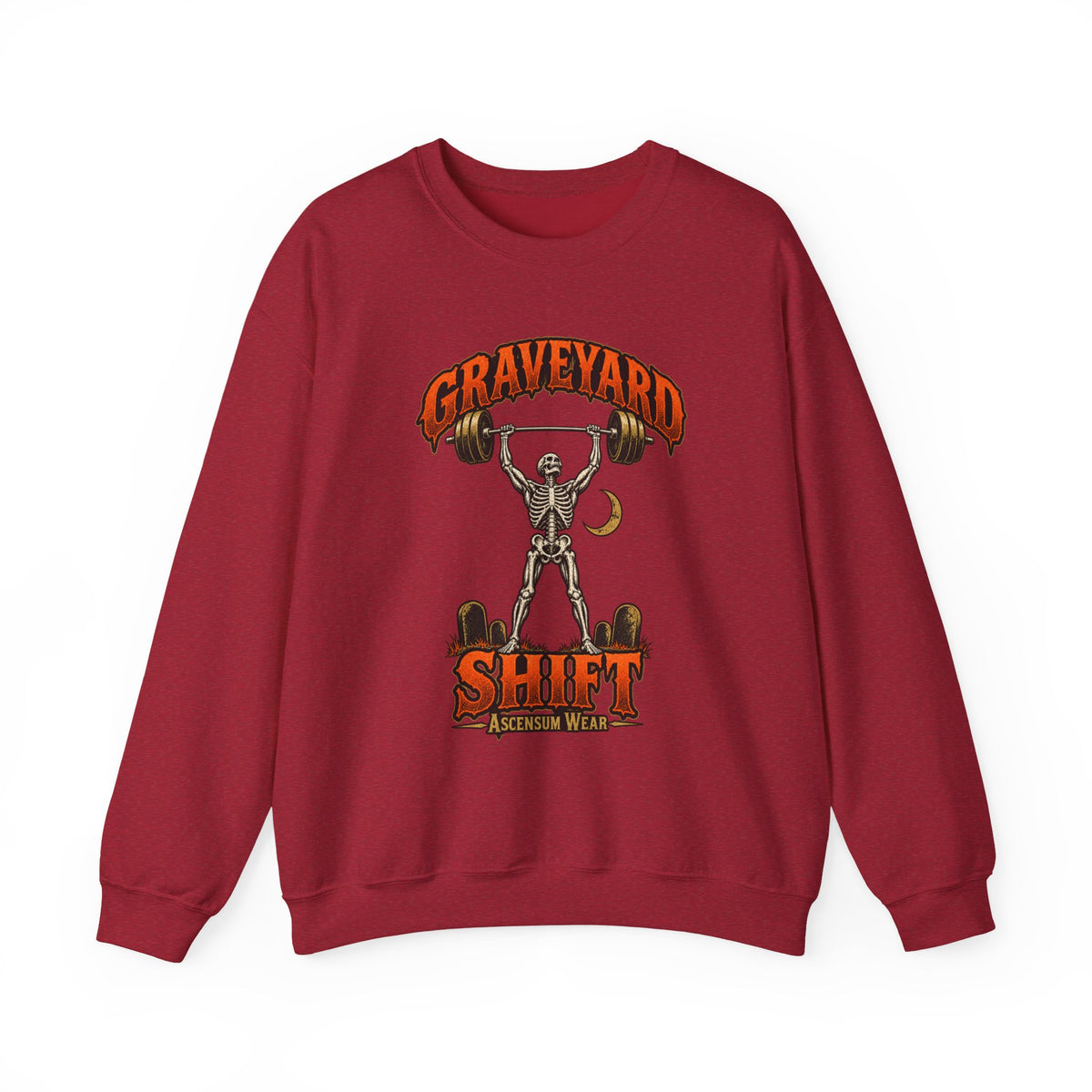 Graveyard Shift — Skeleton Weightlifter Front Print Crewneck | Ascensum Wear