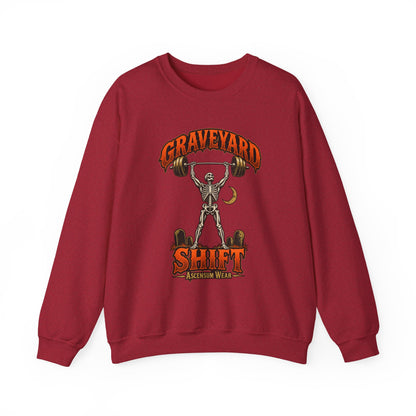 Graveyard Shift — Skeleton Weightlifter Front Print Crewneck | Ascensum Wear