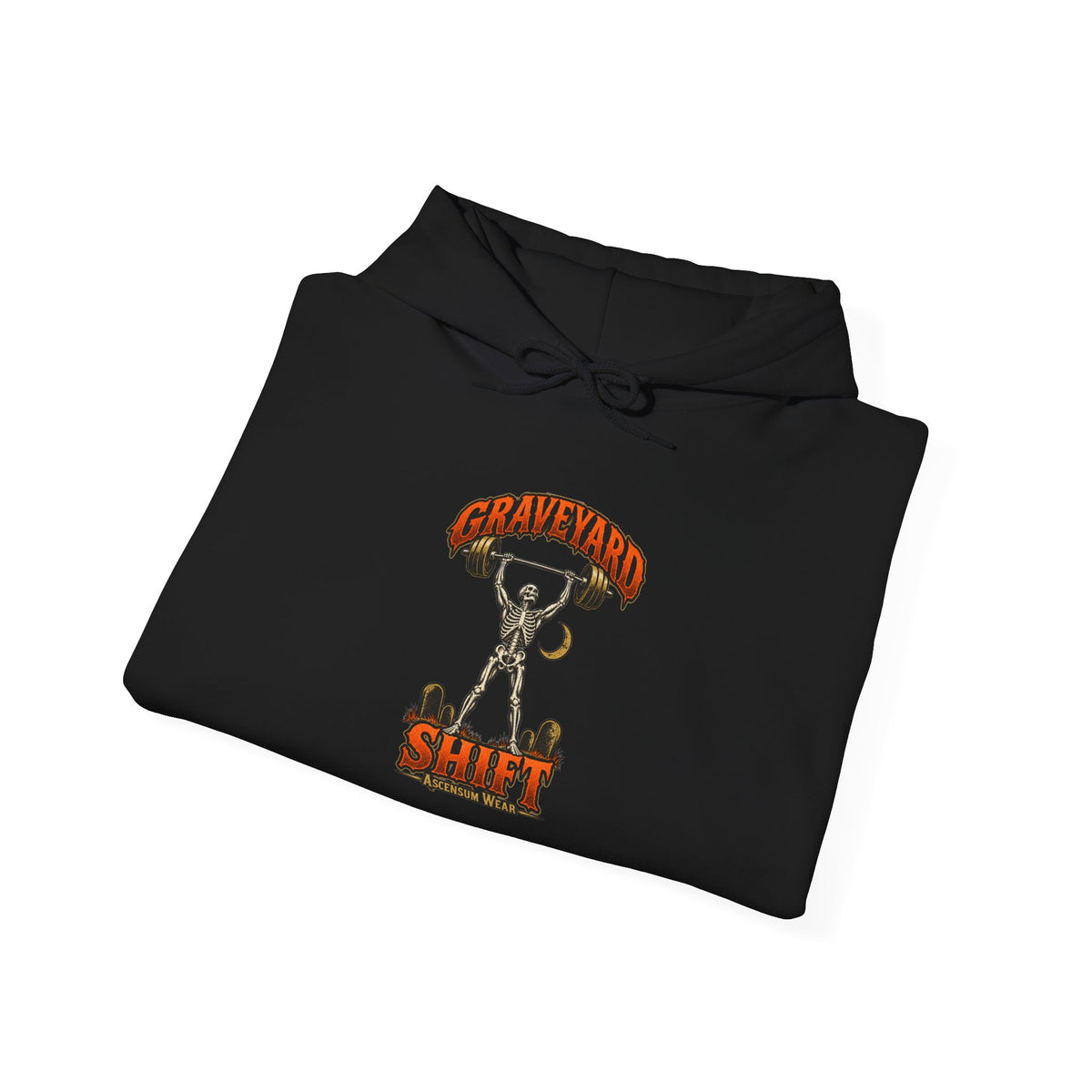 Graveyard Shift — Skeleton Weightlifter Front Print Hoodie | Ascensum Wear