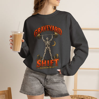 Graveyard Shift — Skeleton Weightlifter Front Print Crewneck | Ascensum Wear