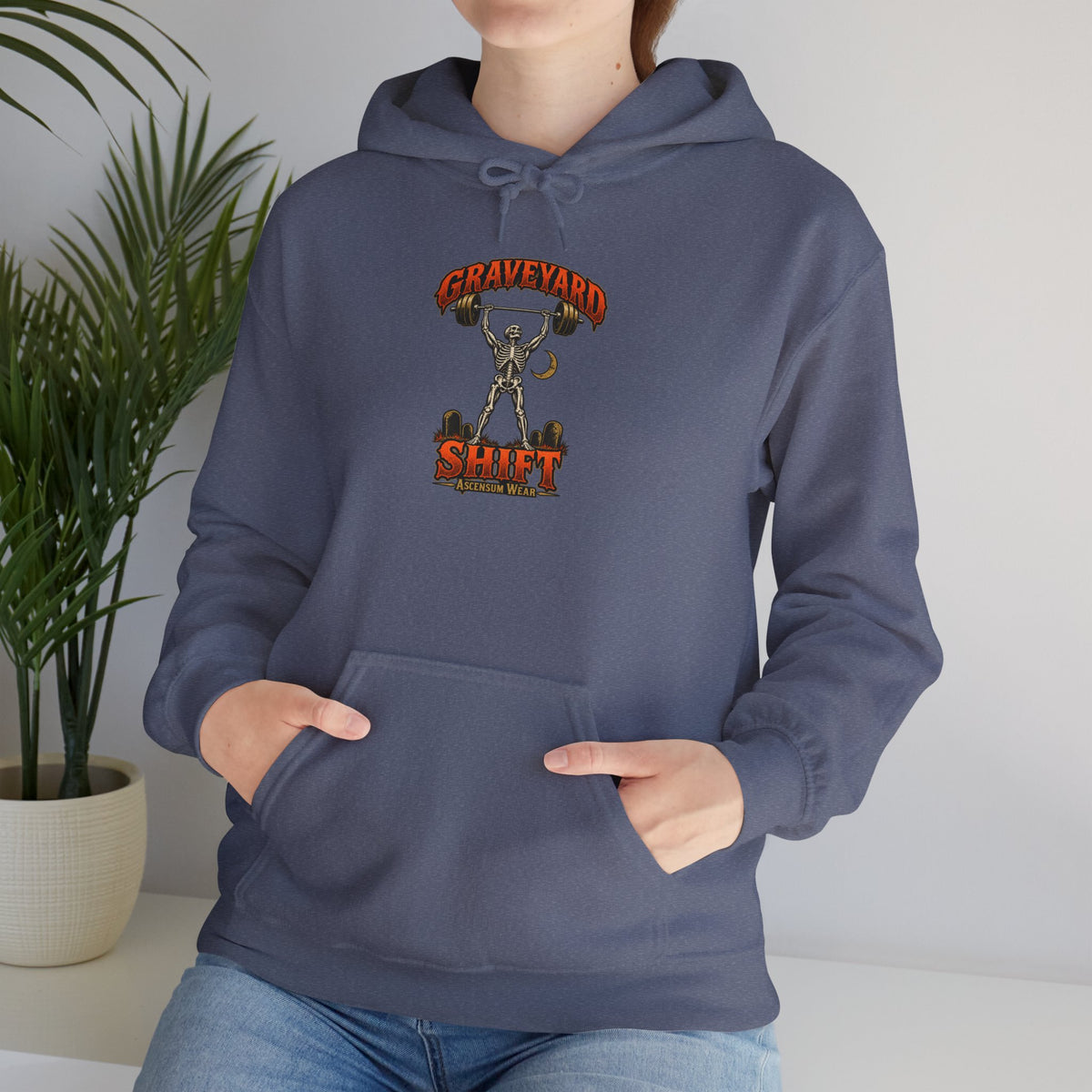 Graveyard Shift — Skeleton Weightlifter Front Print Hoodie | Ascensum Wear